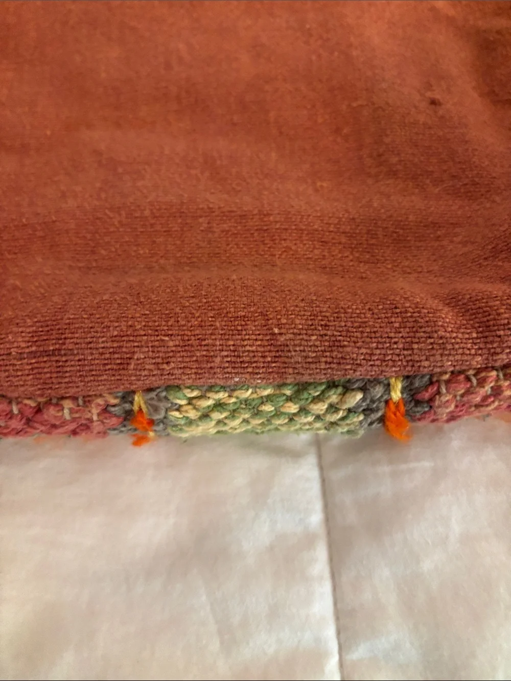 World Market Red-Brown and Green Woven Tote with Tassel 15x17 inches